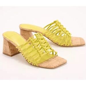 New Marc Fisher LTD Colica Leather Heeled Mules Square Toe Block Heel Yellow 11M